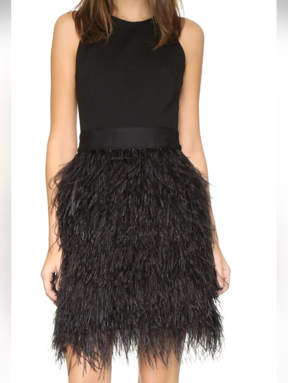 Milly Ostrich Feather Black Dress